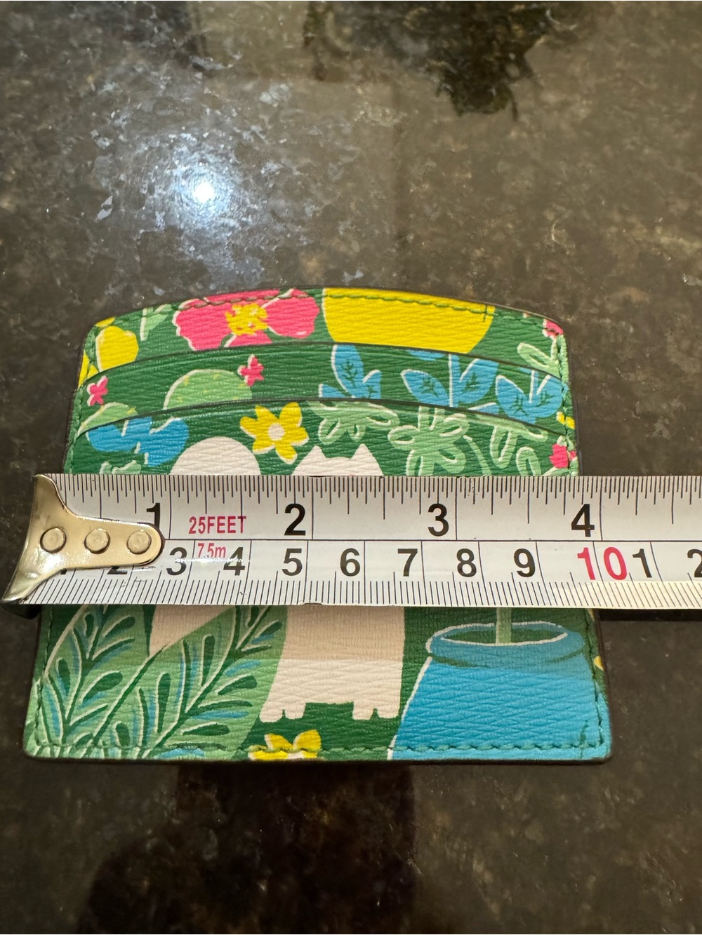 kate spade green floral cat card holder with pink and yellow accents - Picture 3 of 4